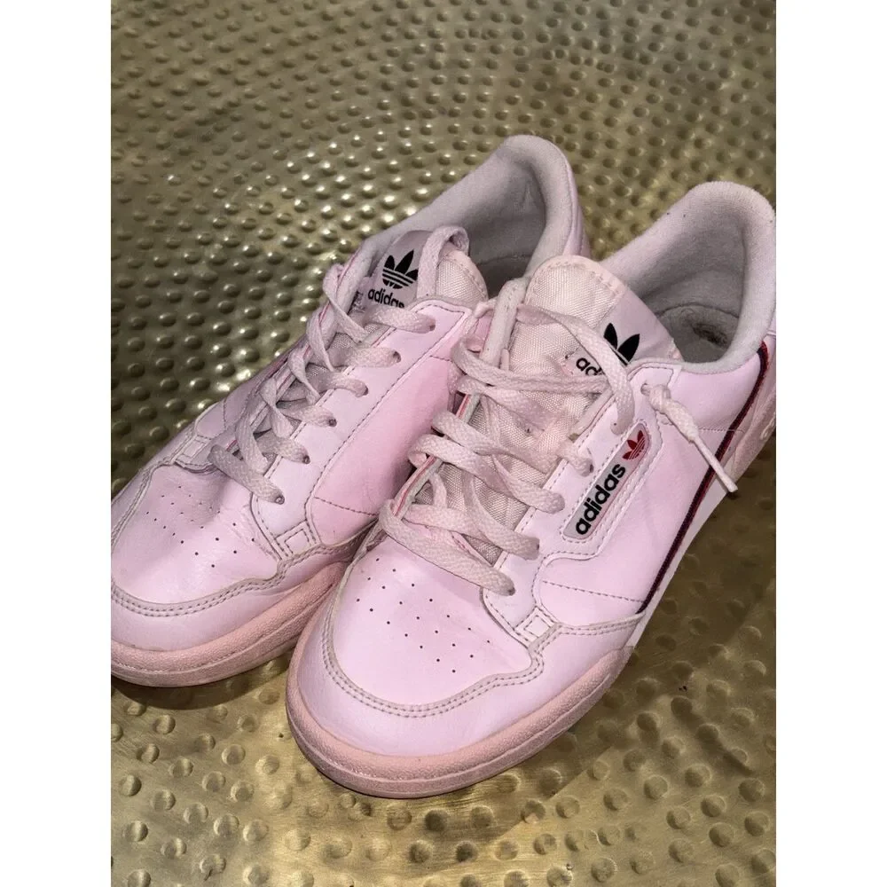 Womens adidas Continental 80 Pink Leather Low Top Sneakers Black Red Stripe Sz 5